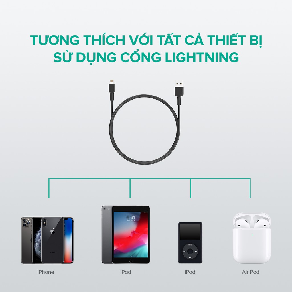 Cáp Lightning Aukey CB-BAL2 MFi Apple Nhựa Tổng Hợp Cao Cấp 2m - Hàng Chính Hãng