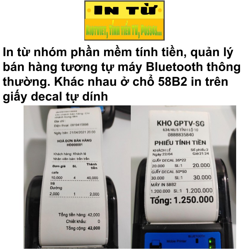 [58B2] Máy in decal vận đơn TMĐT Laz... Sen...GHN GHTK J&T tem mã vạch trà sữa giá  mini bluetooth không dây điện thoại