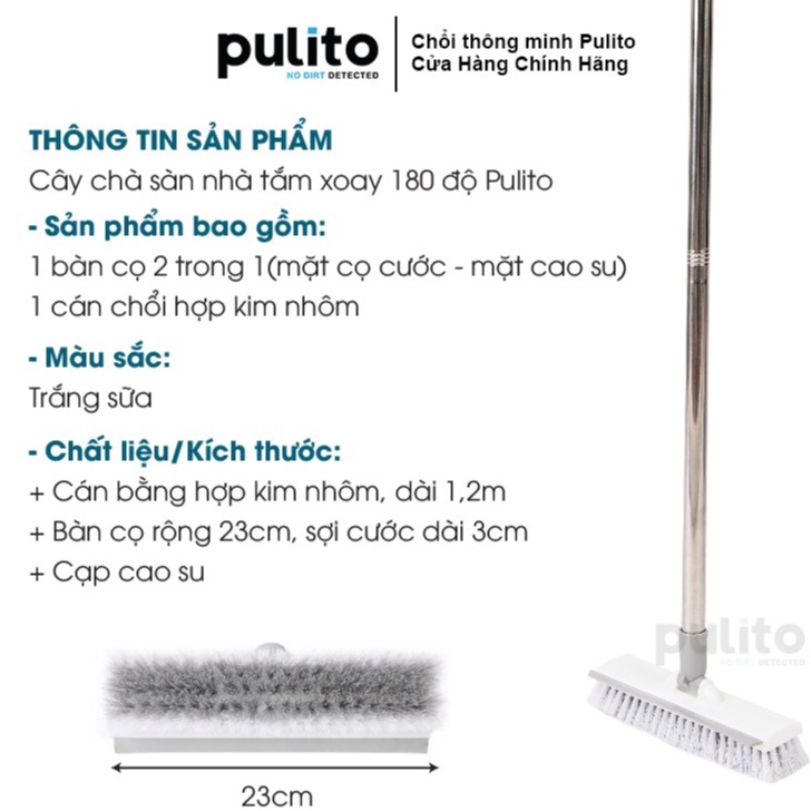 Cây chà sàn nhà tắm Pulito dễ dàng điều chỉnh độ dài, bàn chải xoay 180 độ (PT-CQN)-PulitoVN