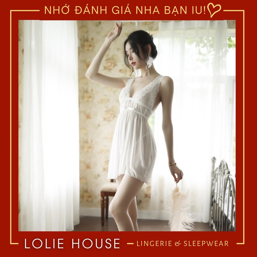 Đầm ngủ ren sexy 2 dây gợi cảm - Váy ngủ hai dây voan mỏng mặc nhà quyến rũ LOLIE HOUSE - VN8