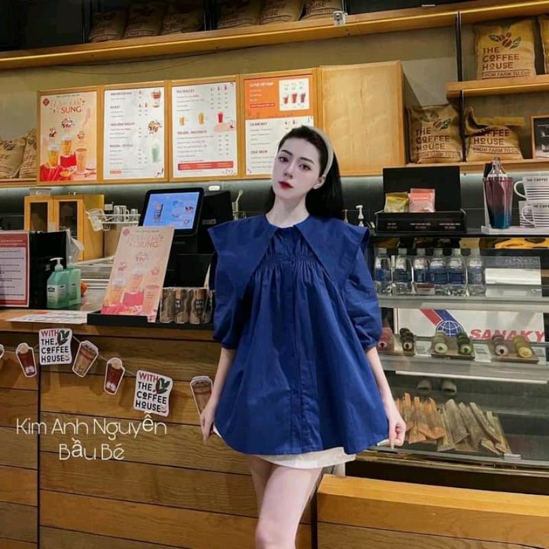 Áo Sơ mi Thô Cổ Nhọn Siêu Xinh