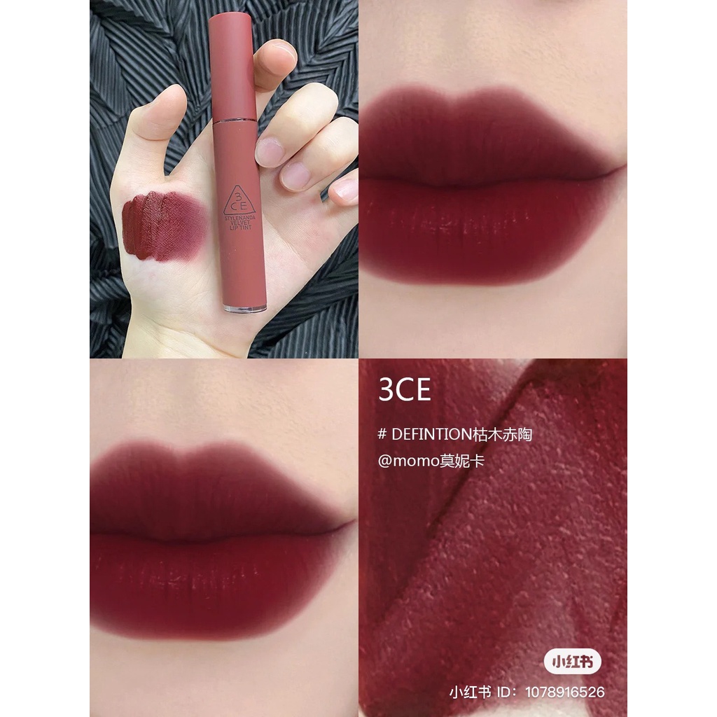 Son Kem Lì 3CE Velvet Lip Tint - bitter hour - Walk N Talk -Cashmere Nude-Definition-Like Gentle - Mẫu Mới 2021