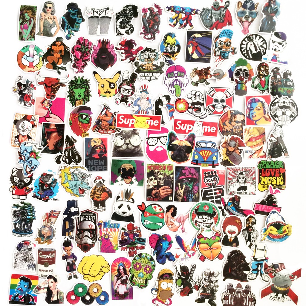 Hình Dán Sticker - Bộ 20 50 100 Hình Dán Hoạt Hình Tem Trang Trí Mũ Bảo Hiểm Điện Thoại - Chống Thấm Nước