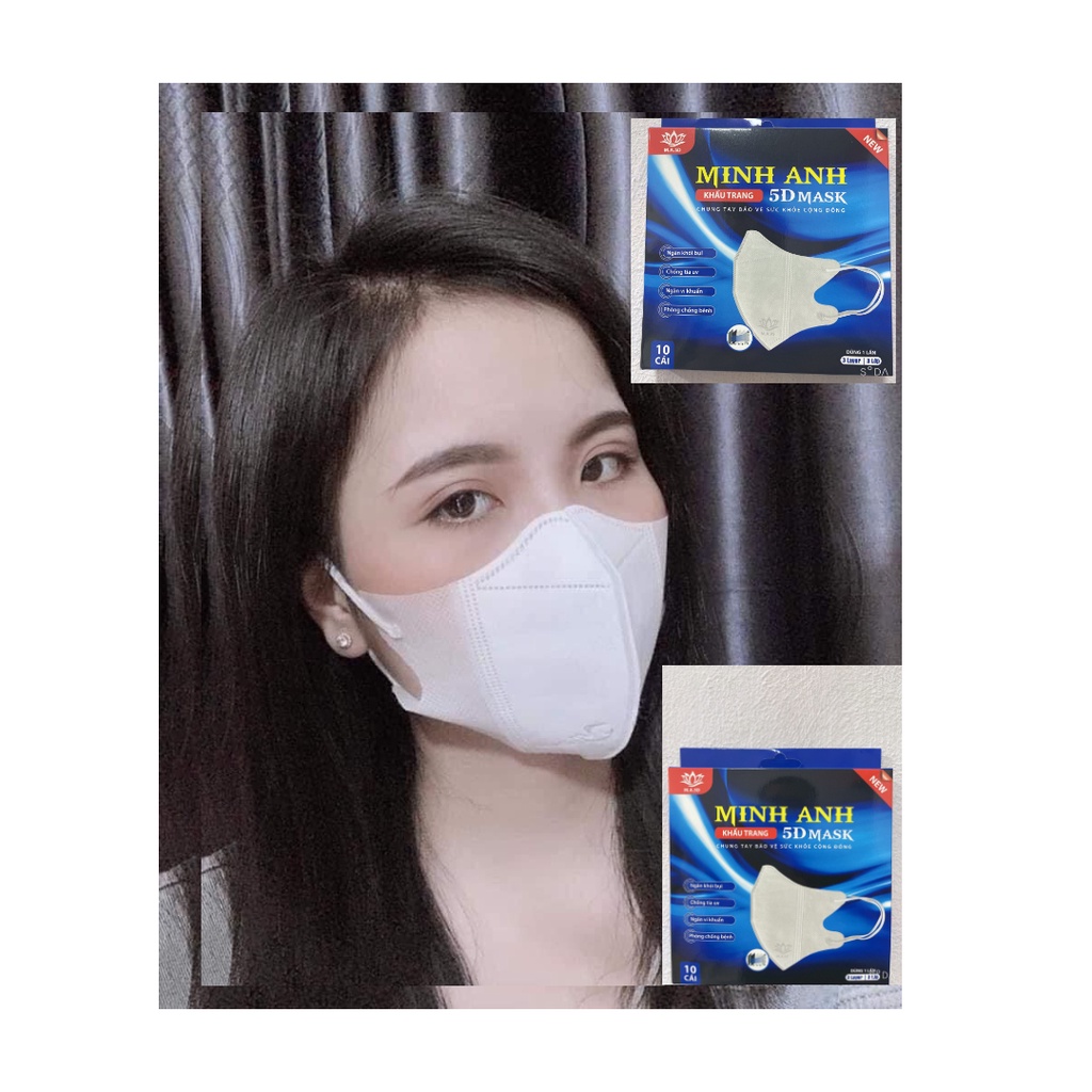 Khẩu trang 5D (combo 10 hộp), Khẩu trang y tế, khẩu trang kháng khuẩn (hộp 10 chiếc)