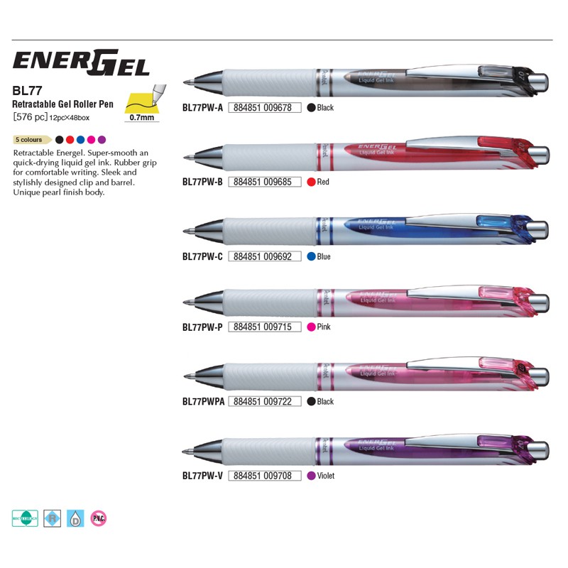 Bút mực gel nét 0.7mm Energel Pentel/BL77PW