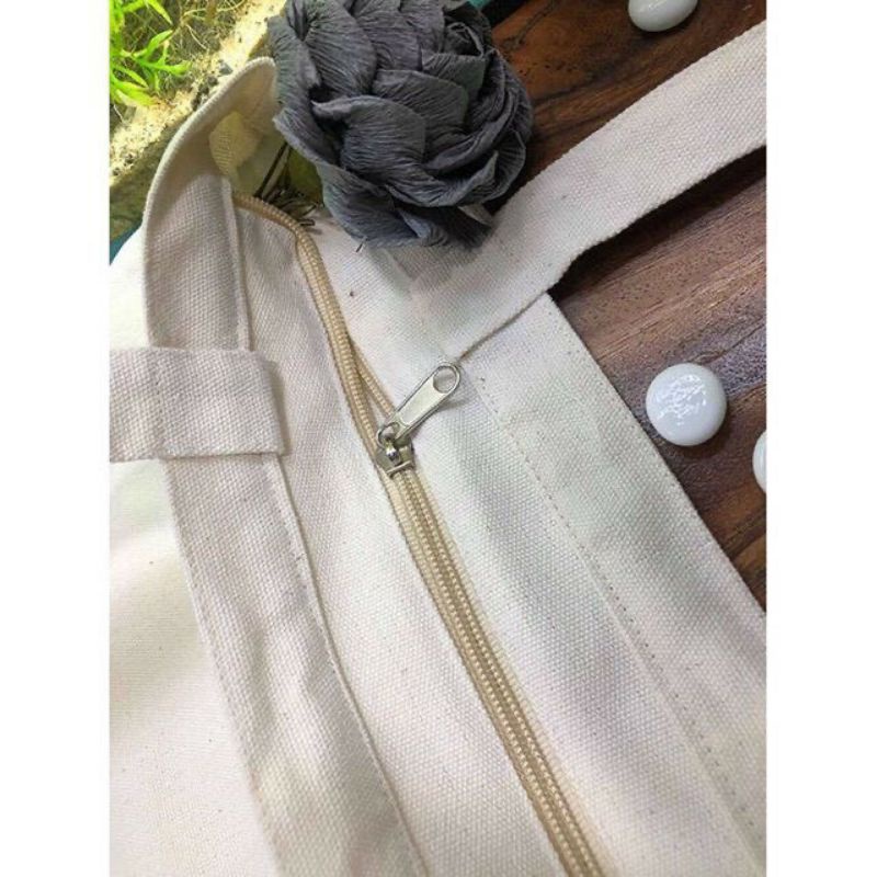 Túi tote vải bố đựng đồ canvas đeo vai phong cách cá tính in hình hoa cải