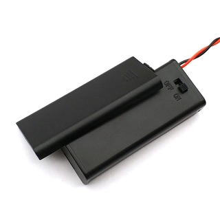 Hard Plastic 2 x AAA Battery Storage Holder Case Box with Switch Cover Wire