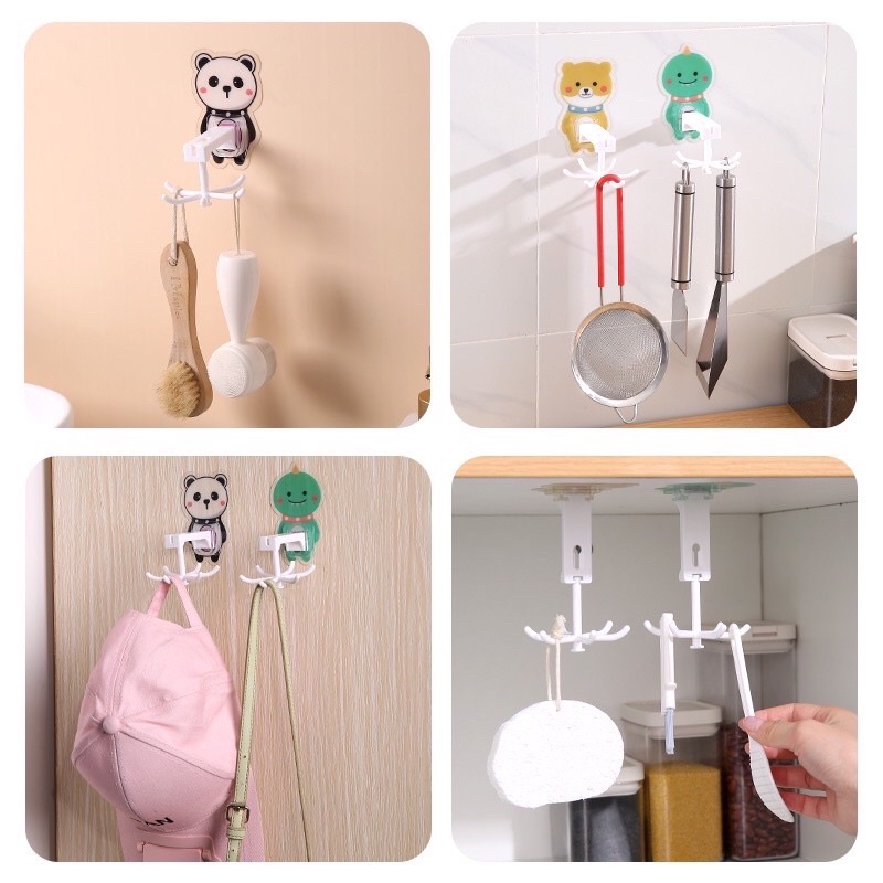 Miếng dán 6 móc treo xoay vật dụng hình thú - M2
