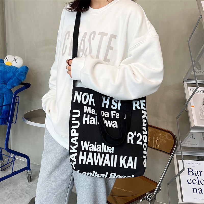 Túi Xách Đeo Vai Vải Canvas In Chữ Sức Chứa Lớn Tiện Dụng