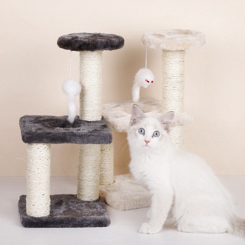 Cây Cào Móng 3 Tầng trụ cào móng (Cattree) Có Đệm Nằm Và Đồ Chơi Cho Mèo (CM3) TATA PET