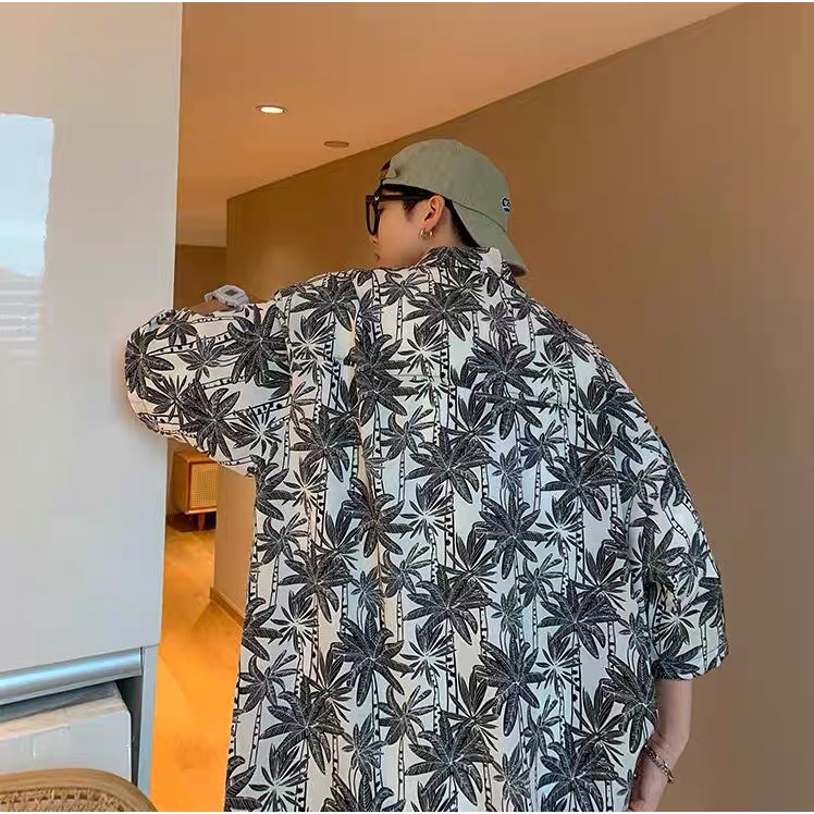 Áo Sơ Mi Lụa Tay Ngắn Dáng Rộng In Họa Tiết Hoa Trẻ Trung Phong Cách Hàn Quốc 2022 Cho Nam