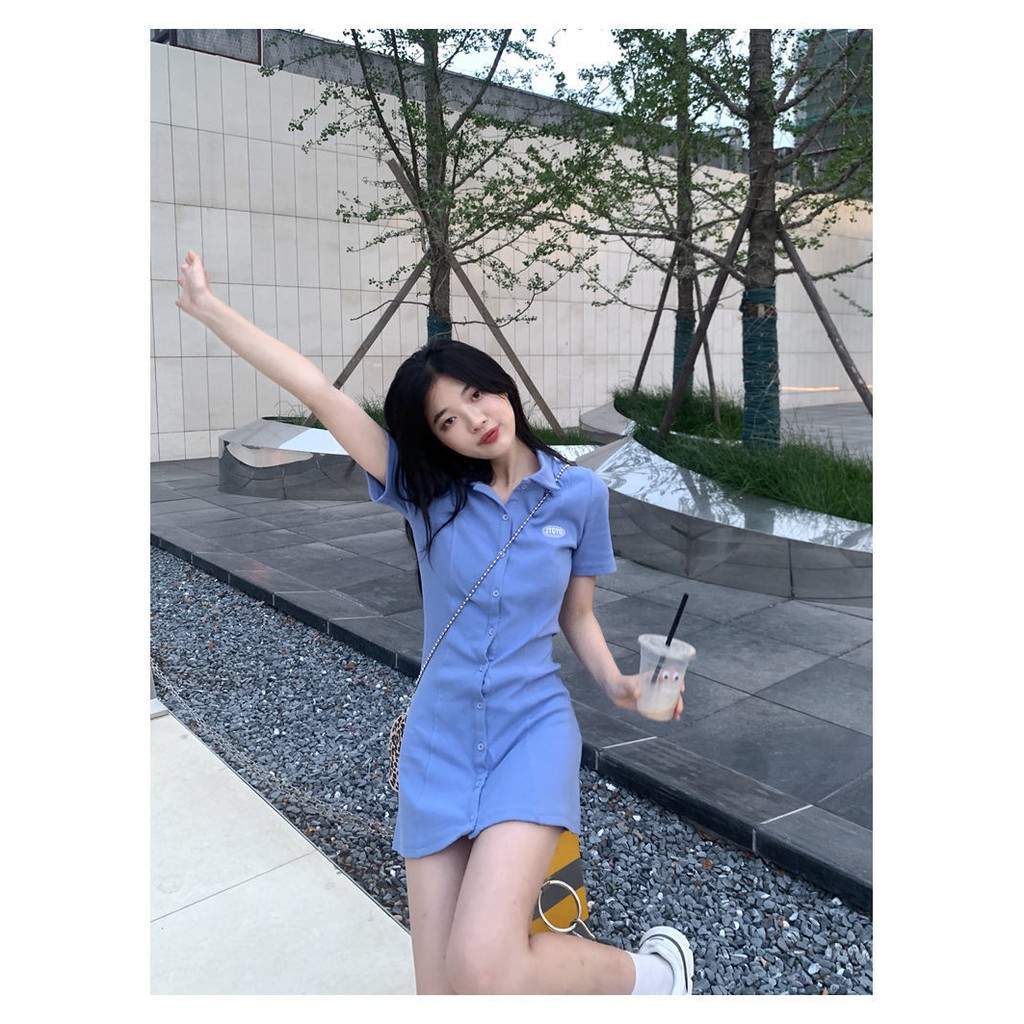 Đầm Thun Polo Ngắn Tay Màu Trơn Phong Cách Hàn Quốc Cổ Điển Thời Trang Mùa Hè Cho Nữ | BigBuy360 - bigbuy360.vn