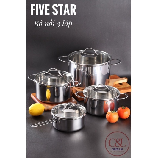 Bộ nồi inox Fivestar 4 oval 3 lớp kèm chảo 24cm