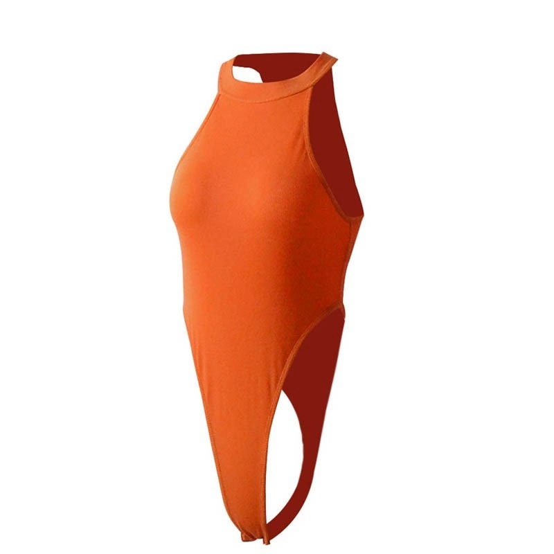 Bộ áo liền quần không tay lưng cao màu cam/đen gợi cảm thời trang mùa hè dành cho nữ | BigBuy360 - bigbuy360.vn