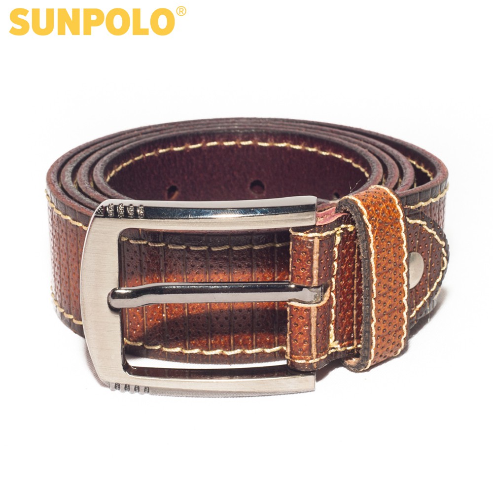 Thắt Lưng Nam Da Bò SUNPOLO Đen Nâu Bò - BSMK25