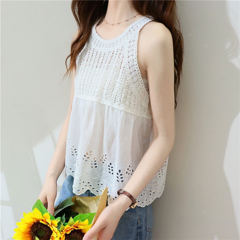 Brroa Áo Tank Top Dệt Kim Khoét Lỗ Cổ Tròn Phong Cách Boho Thời Trang Đi Biển Mùa Hè