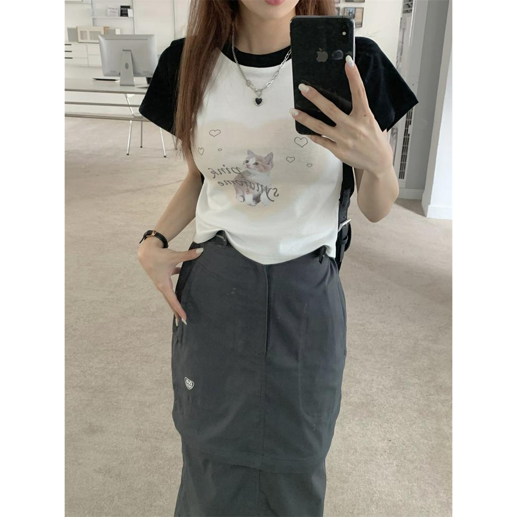 Áo Thun Tay Ngắn In Hình Mèo Màu Sắc Thời Trang Mùa Hè Xinh Xắn Cho Nữ