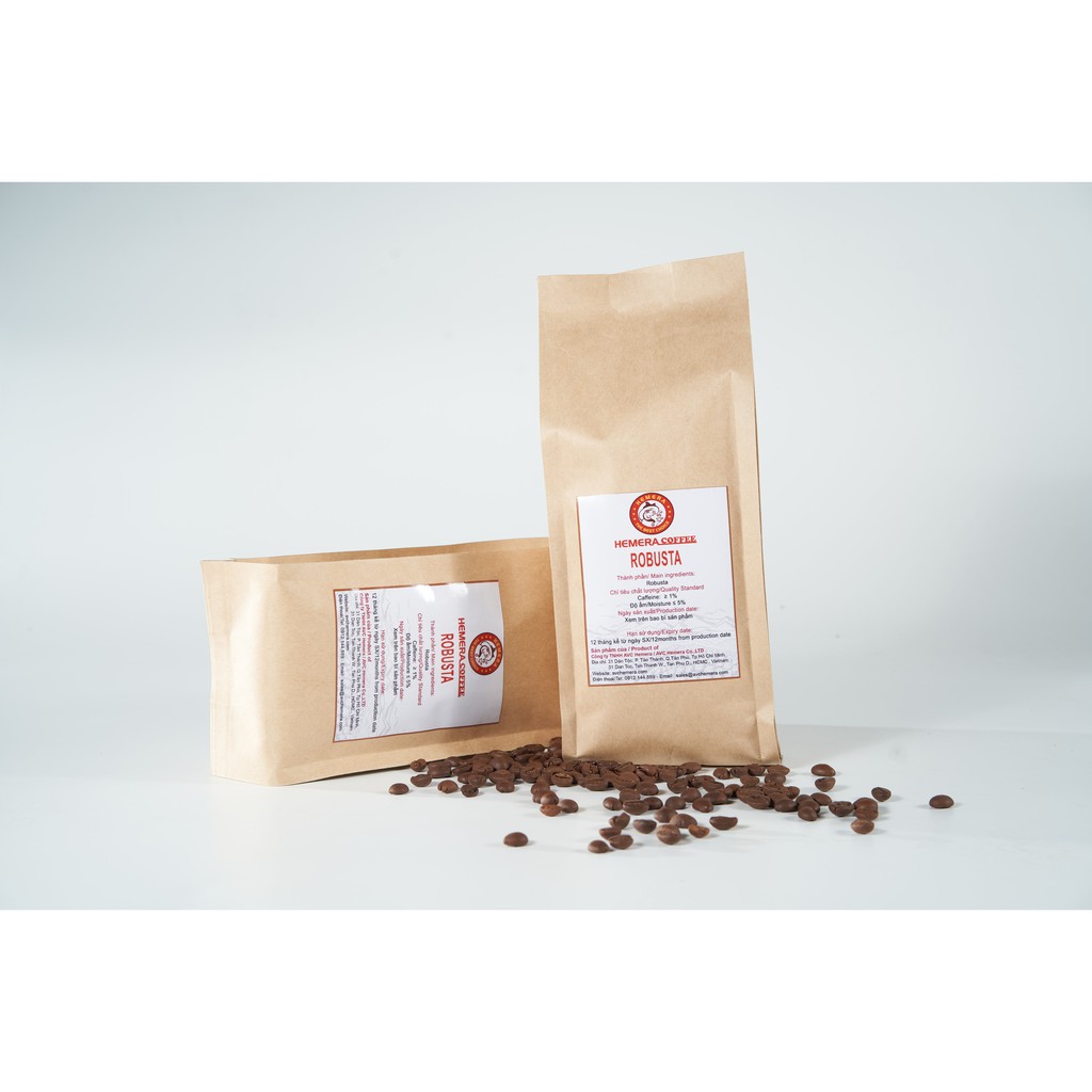 CÀ PHÊ NGUYÊN CHẤT ROBUSTA RANG XAY HEMERA COFFEE 500GR (tặng 2 gói cafe hòa tan 3in1)