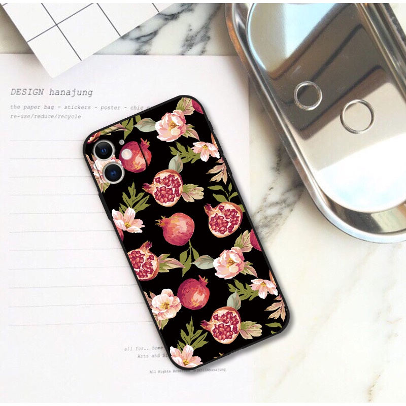 Ốp Điện Thoại tpu Dẻo Viền Đen Họa Tiết Hoa Đỏ Cho iphone 13 14 pro max x 5s 6s 7 8 plus xr 12 mini 11 pro xs max se2 Thời Trang