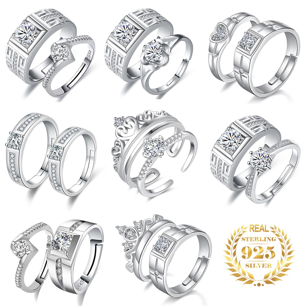 Bạc 925 Cặp Đôi/Nữ/Nam Nhẫn Đứng Trái Tim Thời Trang Đơn Giản Nhẫn Có Thể Điều chỉnh Trang Sức