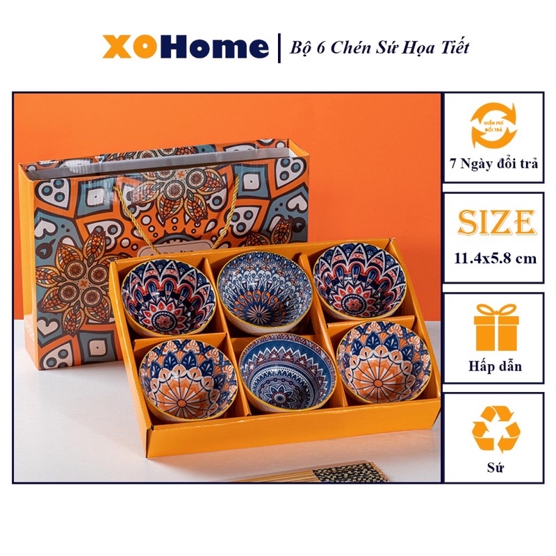 set 6 bát 6 đôi đũa kèm hộp túi xách