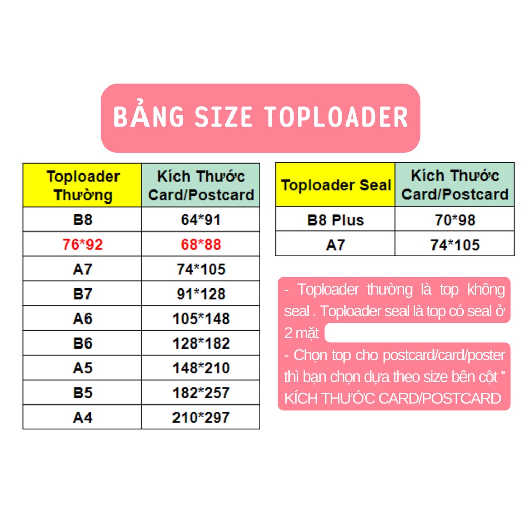 Toploader B6 Đựng Postcard , Photocard , Thẻ Bài Size B6 ( 18.2*12.8cm )