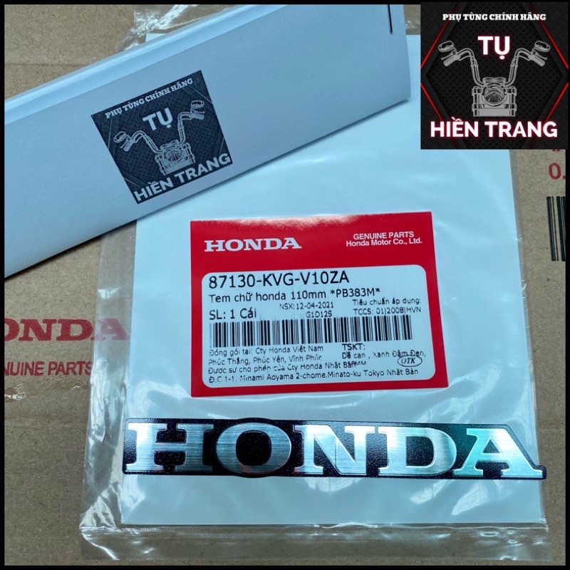 TEM CHỮ HONDA 110mm MÀU INOX NỀN ĐỎ/ĐEN CHÍNH HÃNG HONDA