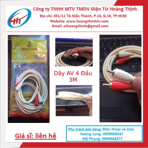 Dây AV 4 đầu đồng nguyên chất dài 3 mét HJD