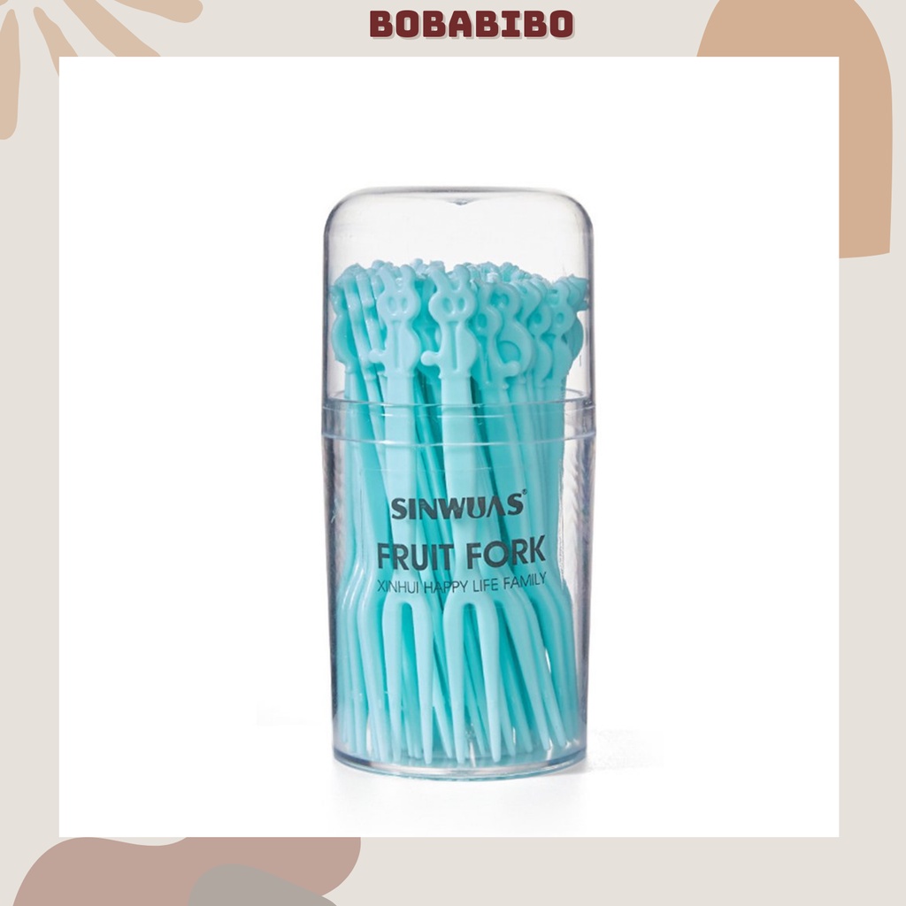 Hộp 50 Dĩa Nhựa Ăn Hoa Quả, Cắm Thức Ăn Màu Sắc Dễ Thương, Rĩa Nhựa Ăn Hoa Qủa An Toàn Dùng Một Lần Bobabibo