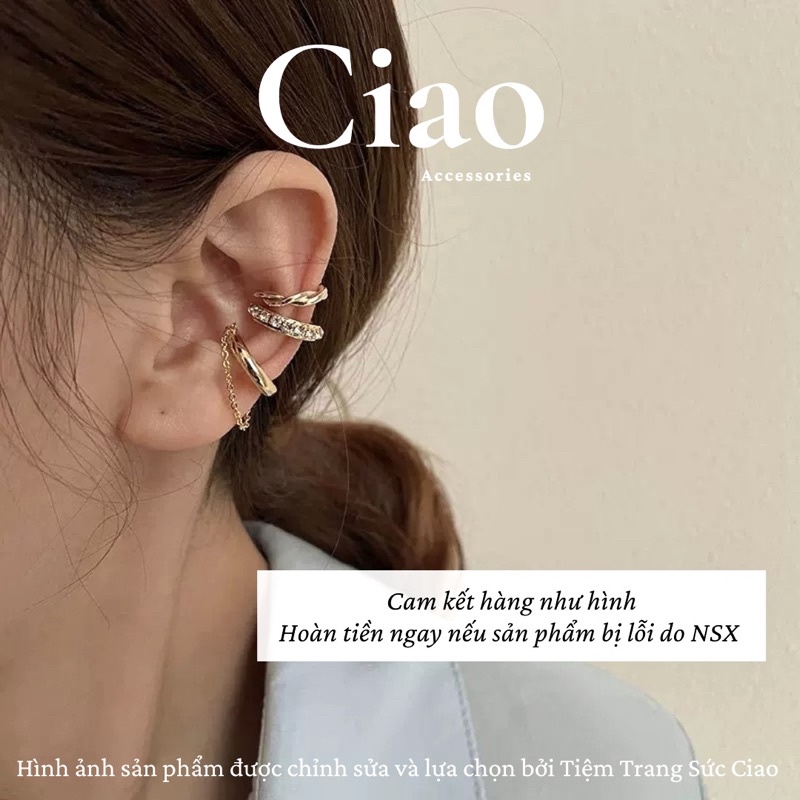 [NEW ITEMS] Set 3 khuyên vành tai/ kẹp vành tai mạ bạc không xỏ lỗ thiết kế trendy đính đá mã 21 Ciao accessories