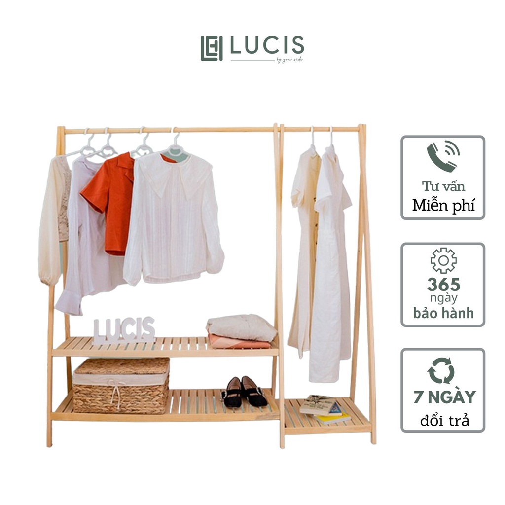 Kệ quần áo chữ A 3 tầng để đồ LUCIS dài 146cm dùng gia đình, shop quần áo