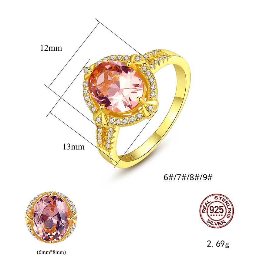 Nhẫn Bạc Nữ Cao Cấp Đính Đá Màu Nâu Vàng Sang Trọng N2409 - Bảo Ngọc Jewelry