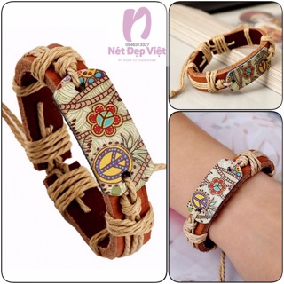 Vòng Tay Handmade Dây Da Bản Rộng Phong Cách Vintage