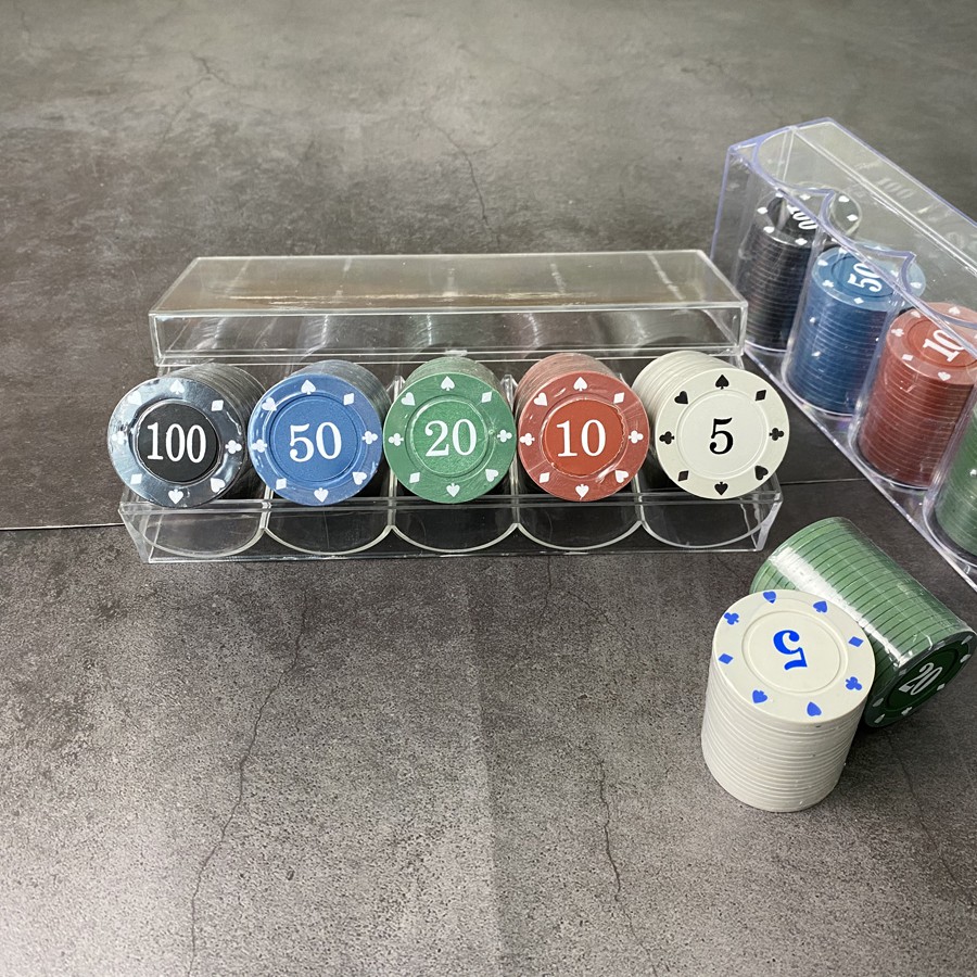 Bộ 100 chip poker có số  chất nhựa cao cấp hình in sắc nét, có khay nhựa tặng kèm