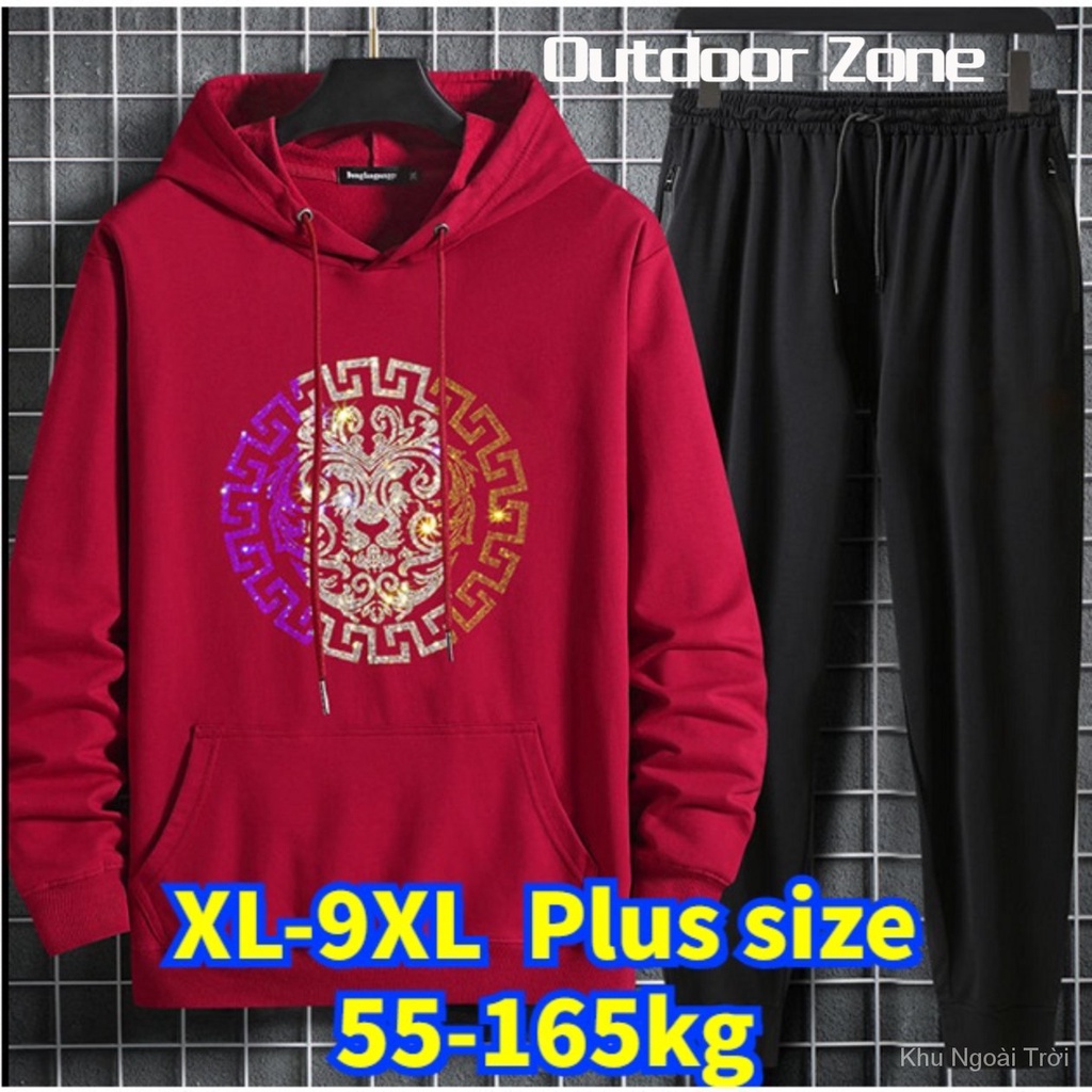 Bộ áo hoodies quần dài thể thao ngoài trời XL-9XL kích thước lớn kiểu giản đơn dáng rộng phù hợp nam giới cao lớn