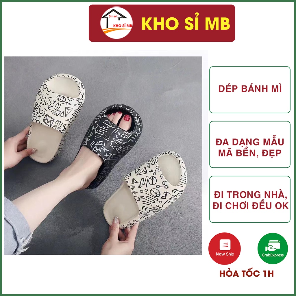 dép quai ngang  bánh mỳ đế cao,dép ulzzang bánh mì cute cho nam, nữ kho sỉ mb