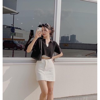 Áo crop len cổ V (kèm video quay tại shop).