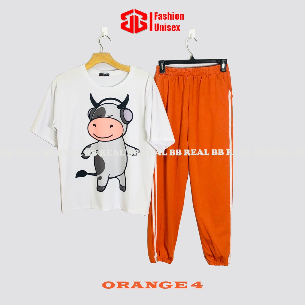 ĐỒ BỘ NỮ THUN SỌC - (Nhiều Mẫu) QUẦN CAM, ÁO CARTOON From Rộng Unisex, THOÁNG MÁT, Freesize TỪ 45 - 65KG - BB REAL