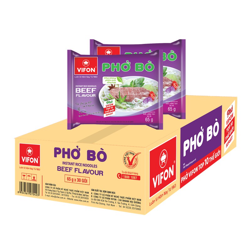 Thùng 30 Gói Phở Bò VIFON 65g hãng phân phối