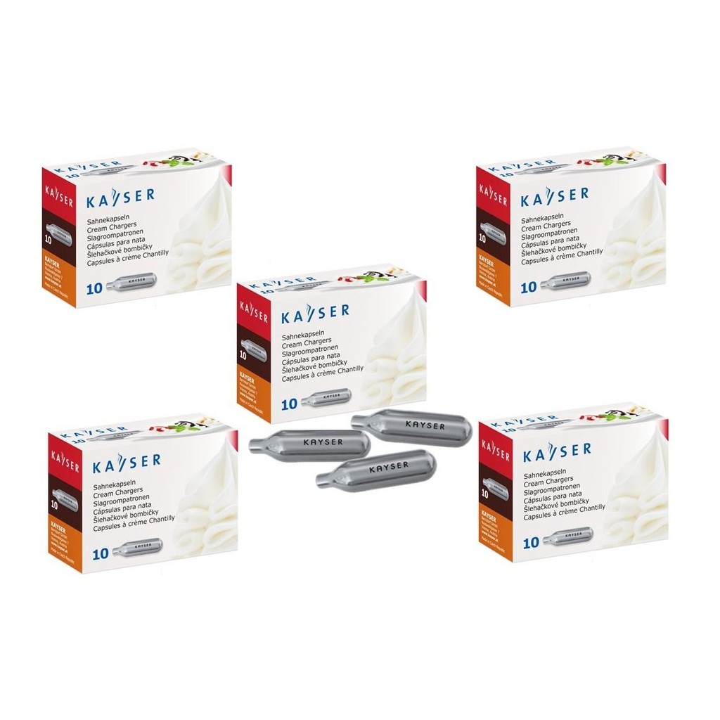 COMBO 5 Hộp Gas Kem (10 Viên/Hộp) Hiệu Kayser Mã Hàng 1111 Dùng Cho Bình Xịt Kem Tươi - HÀNG NHẬP KHẨU
