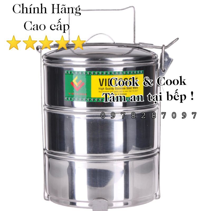 Cặp lồng cơm inox, camen cơm inox 2, 3, 4 ngăn size 12, 14 cao cấp Vietcook