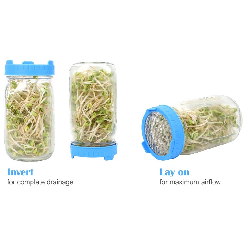 Bộ 4 Nắp Đậy Bằng Nhựa Với Màn Hình Bằng Thép Không Gỉ Cho Lọ Mason Miệng Rộng