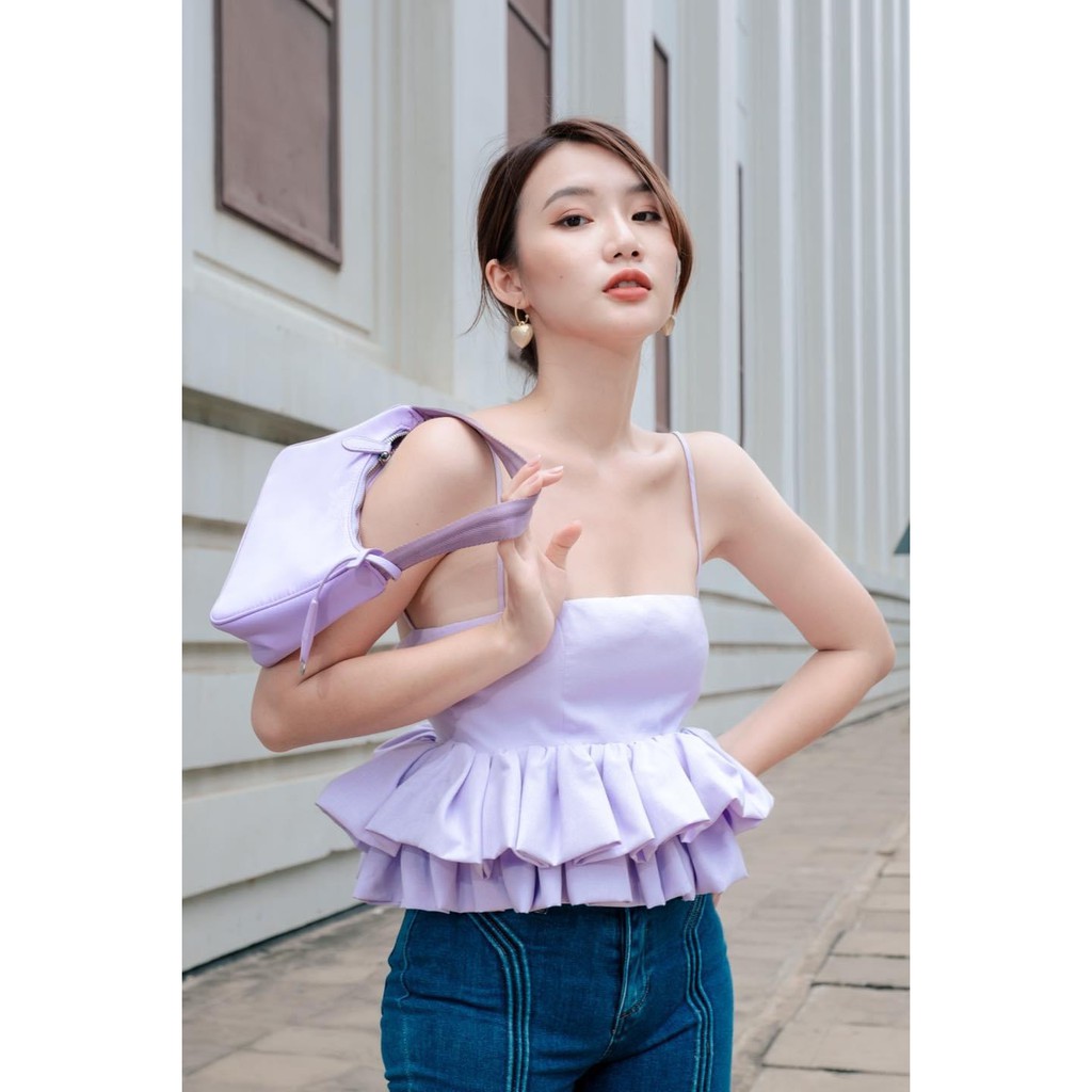 (HÌNH THẬT) Áo Croptop Bèo Eo (TÍM)