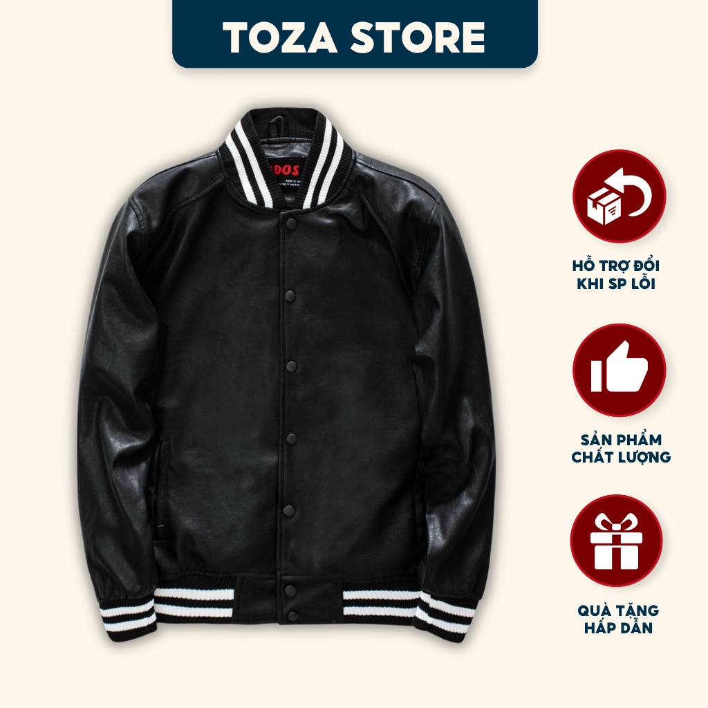 Áo khoác da bomber nam đen cao cấp Hàn Quốc có túi trong, lót dù, form đẹp TOZA AKD2057