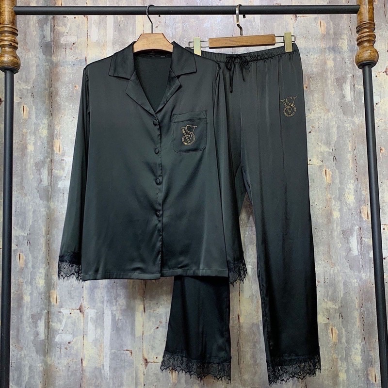 Bộ ngủ Pizama tay dài, bộ ngủ mặc nhà họa tiết chất satin