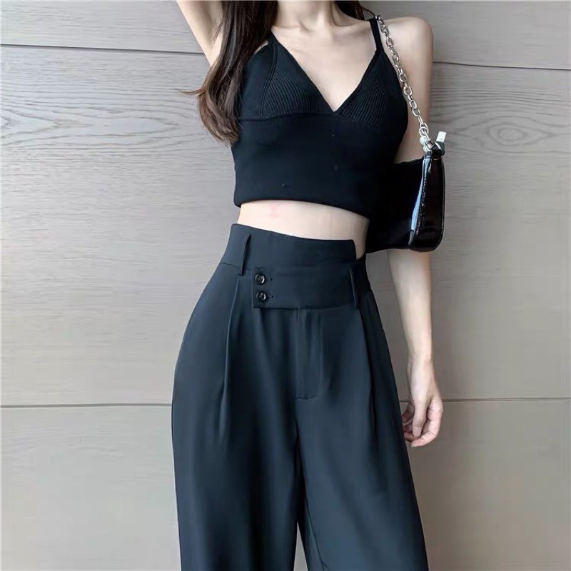Quần Vải Ống Rộng Cạp Chéo [ Vải lanh mát]