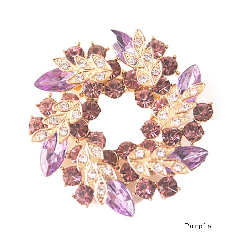 Ghim cài áo hình vòng hoa đính kim cương giả nhiều màu thời trang cho nữ