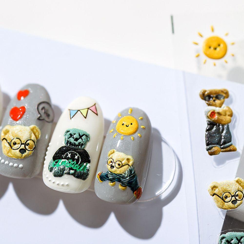 USNOW Miếng Dán Trang Trí Móng Tay Tự Dính Họa Tiết Hoạt Hình Cậu Bé Bút Chì / Gấu Winnie Dễ Thương DIY