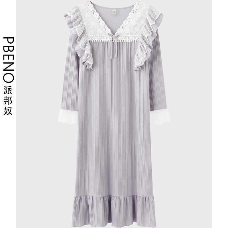 Đầm ngủ cotton tay dài thời trang xuân thu2021