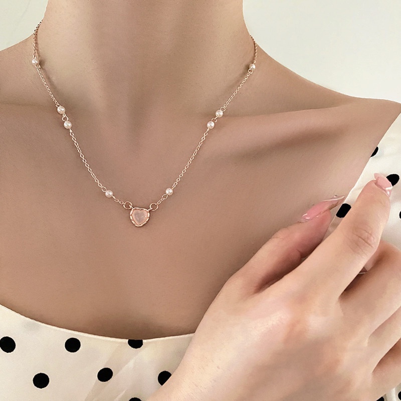 Vòng cổ MANYUE mặt hình trái tim đính ngọc trai giả phong cách thời trang mới cho nữ